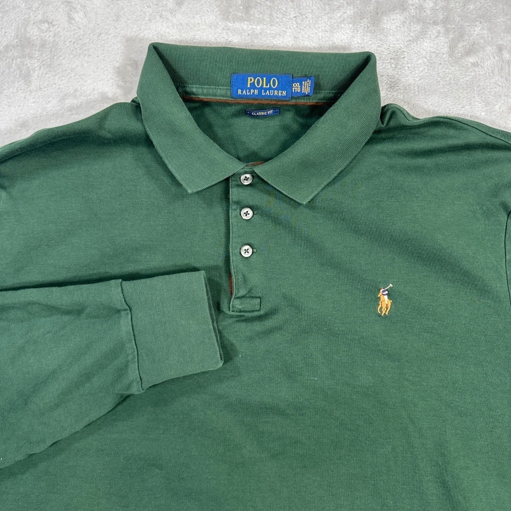 Polo Ralph Lauren Shirt Mens XXL Green Long Sleeve Classic Fit Polo Big Layer